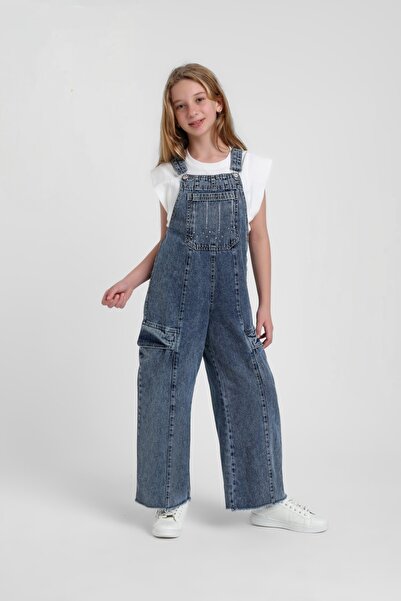 Escabel Stone Decorated Denim Salopet Trousers (T-Shirt Is Not Included.)