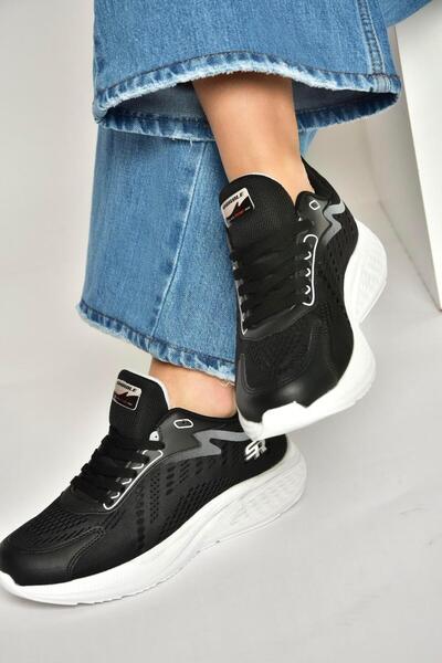 Fox Shoes Y702500804 Black Fabric Thick Sole Sports Shoes Sneakers