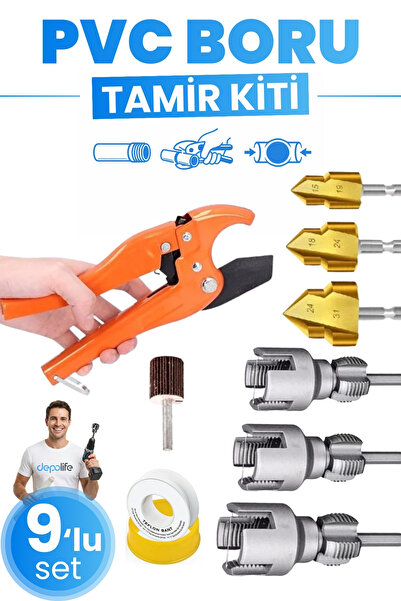 Depolife 9'lu PPRC PVC Boru Makası Plastik Su Borusu Diş Açma Havşa Pah Açma ...