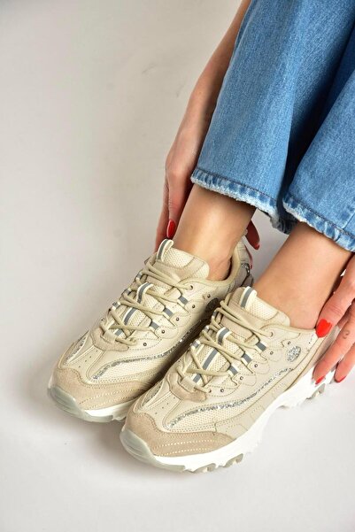 Fox Shoes Y702038709 Beige Thick Soled Sports Shoes Sneakers