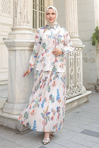 Bestenur Pleated Skirt Satin Double Set 1693