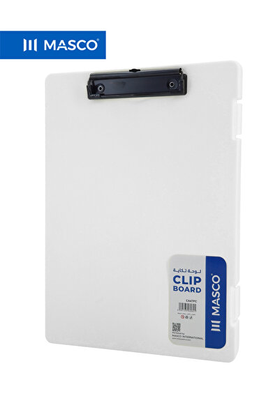 MASCO لوحة كتابة بلاستيكية A4 مع حافظة تخزين ومشبك قوي - أبيض
