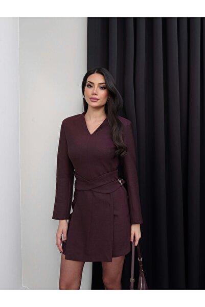 ESRAHELVACI Shoulder Pad Mini Dresses with Cross Belt Detail