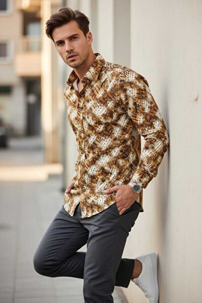 Louis Fabel Colorful Patterned Long Sleeve Men's Shirt