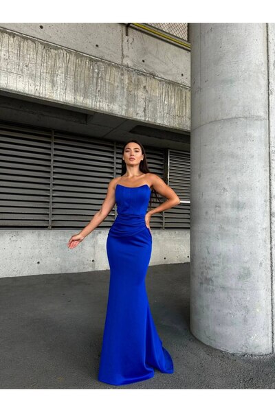 Larenmoda Straplez likralı drapeli abiye