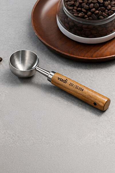 Vadi Ahşap Saplı Paslanmaz Çelik Kahve Ölçeği 25 ml - Kalite Espresso Kaşığı