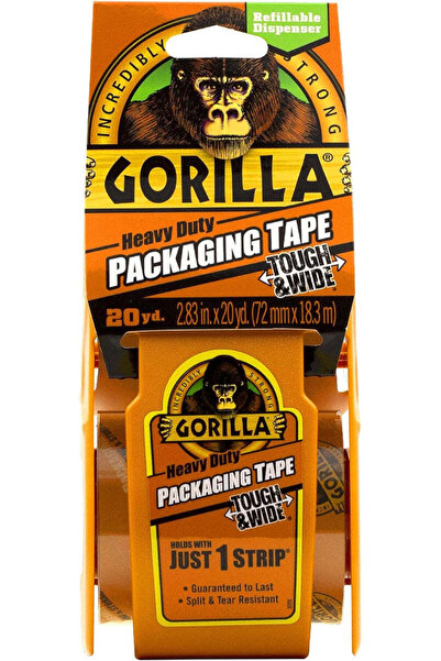 GORILLA Clear Packing Tape (2.83" x 20 yd) with Dispenser – Heavy-Duty Moving...