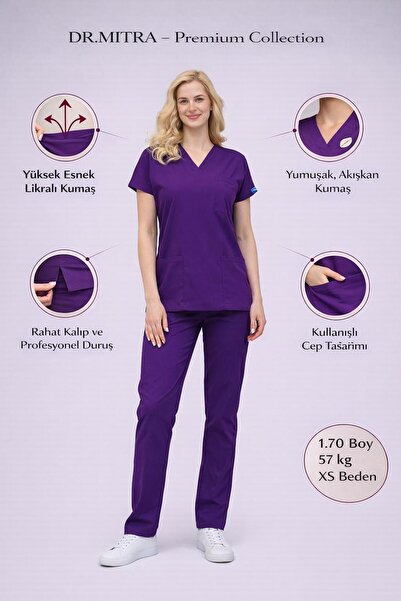 Dr. Mitra Uniformă de medic asistentă din Lycra violet închis, costum chirurg...