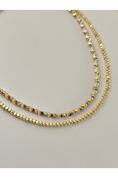 mibrillo قلادة من الذهب والفضة من دوريكالا مع قلادة مكعبة ذهبية (طقم قلادة مك...