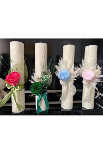 Dodi Baptism Candle with Dried Flowers and Preserved Rose