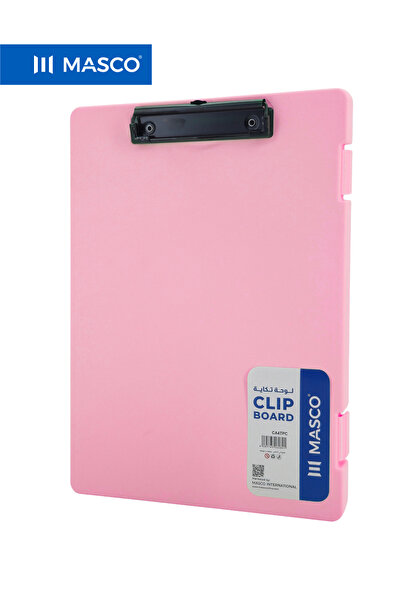 MASCO لوحة كتابة بلاستيكية A4 مع حافظة تخزين ومشبك قوي - وردي