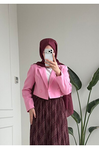 MİREL BUTİK Women's Double Breasted Crop Blazer Jacket