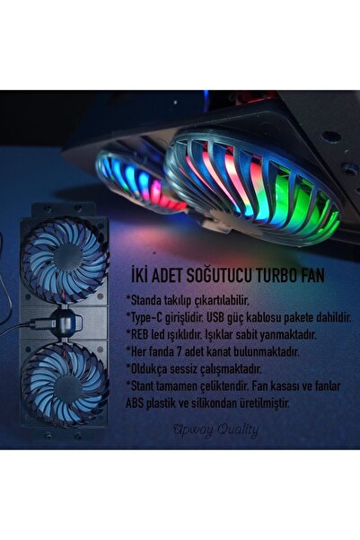 UpWay Steel-Cooler RGB Turbo Fanlı Karbon Çelik Laptop Tablet ve Telefon Standı