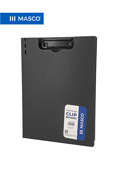 MASCO ملف A4 من الورق المقوى مع مشبك معدني قوي، أسود