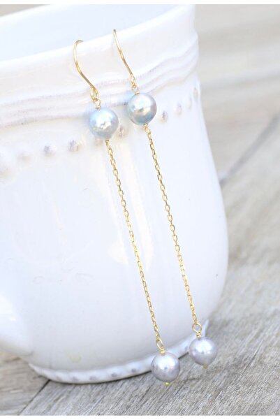 Shiklik Women's Detailed Earrings with Pearl Chain