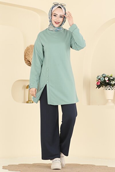 ModaMerve Yırtmacı Aksesuar Düğmeli Takım PL9181-MS Mint&Laci