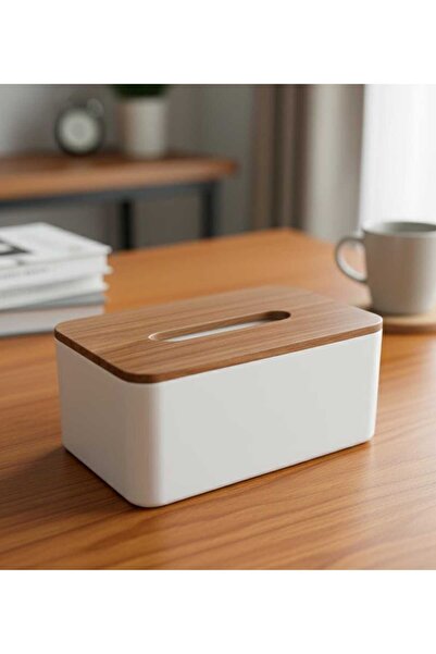 ORCHID Plastic Tissue Box – White Color with Natural Bamboo Lid