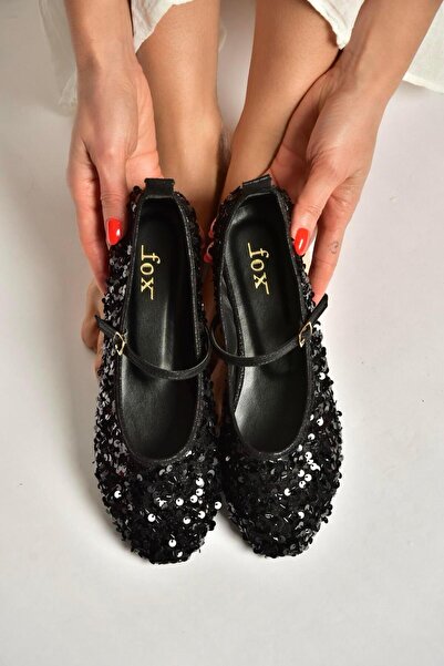 Fox Shoes Y250322040 Black Fabric Sequined Women's Ballerinas