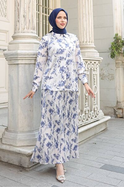 Bestenur Pleated Skirt Satin Double Set 1693