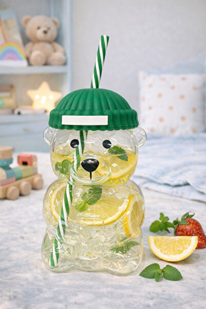 Kitchen Line Bearista Borosilikat Bear Cup 580 ml – Ayıcık Pipetli Bardak, So...