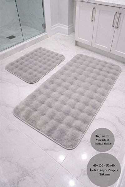 Bestekar Pufina Gray Ultra Soft Luxury Non-Slip and Cotton Based Modern 2-Pie...