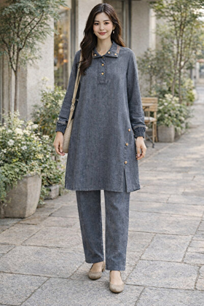 FUAT GÜRSEN Collared and Side-Studded Kupra Pants Suit