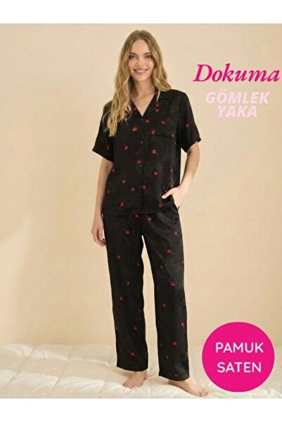 seamlife Women's Masculine Front Buttoned Shirt Collar Woven Cotton Satin Che...