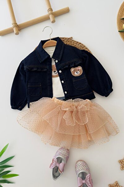 Minigimin Cicileri My Little Girl's 3-Piece Set with Teddy Bear, Denim Jacket...
