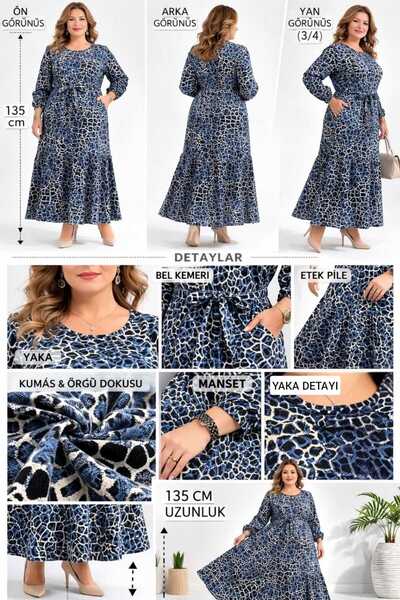 BİrHoşButik Plus Size Full Lycra Pleated Dress with Lace-Up Sleeves, Elastica...