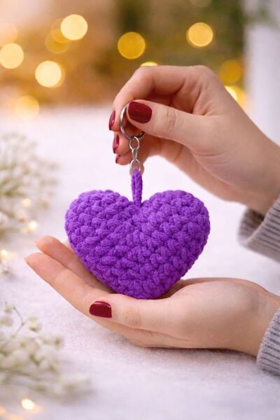 AresTokaAksesuar Breloc inimă din catifea, tricotat manual, pentru geantă