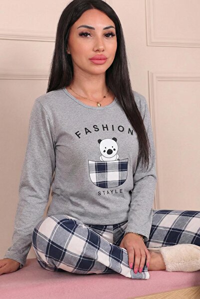 Niket Life Women's Fashion Slogan and Six-Plaid Combed Cotton Pajama Set