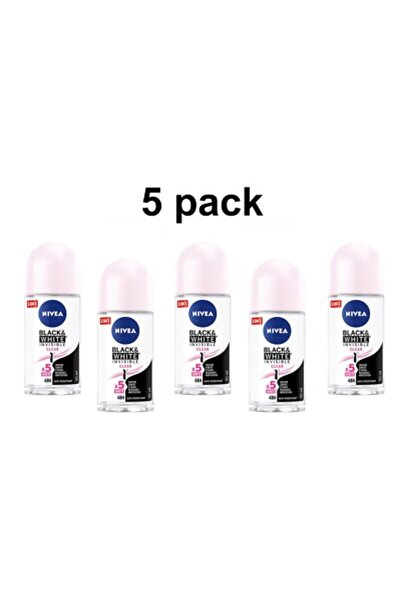 NIVEA 5 x Deodorant roll-on pentru femei BLACK&WHITE CLEAR 50 ml