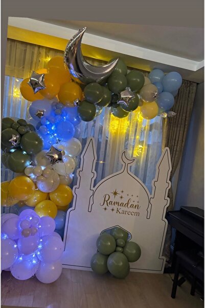 Çemrek Süs Parti Yellow Blue Green Balloon Chain Set Fairy Led Gift 3 Mt 103 Pcs