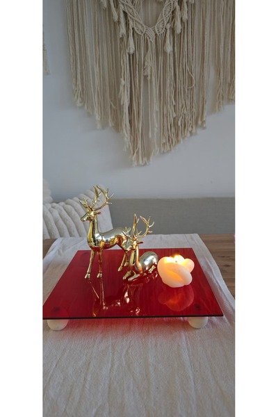 MUJA DEC 25 cm Red Acrylic Decorative Presentation Tray – Round Object Presen...