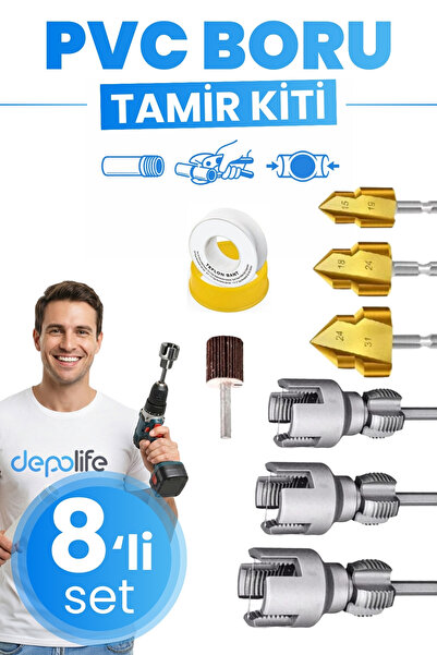 Depolife 8'li PPRC PVC Plastik Su Borusu Diş Açma Havşa Pah Açma Aparatı Zımp...