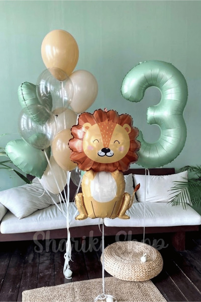 Bunloon Retro Color 3 Year Old Lion Themed 10 Piece Balloon Set