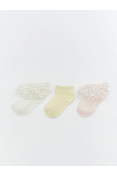 LC Waikiki LCW Бебешки чорапи с дантелени детайли в цвят екрю, 3 чифта