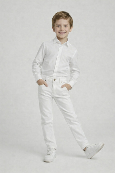 nacar çarşı Boy's White Long Sleeve Shirt White Pants April 23 October 29 Per...