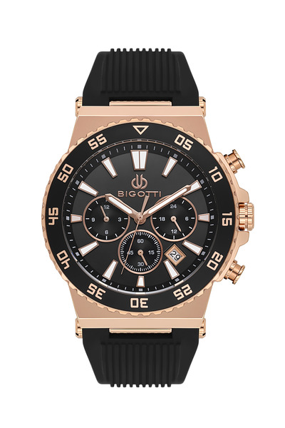 Bigotti Raffinato Black Silicone Band Watch for Men BG.1.10668-4