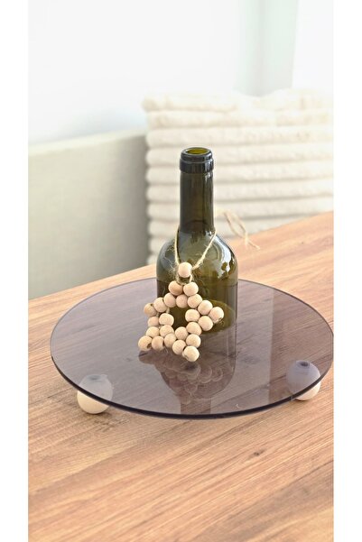 MUJA DEC 25 cm Smoked Acrylic Decorative Presentation Tray – Round Wooden Leg...