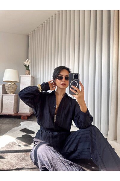 ALVOR Women's Wrinkled Fabric Shirt and Pants Set - Oversized Crinkle Texture...