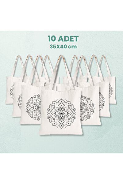 Cemira 10 Adet Büyük Boy Mandala Desenli Çanta Boyama – Boyanabilir Bez Çanta...