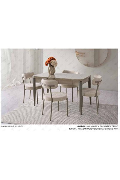 EvcesHome 80x130 Kelebek Kütük Tasarım Highgloss Yemek Masası Takımı - 4 Adet...