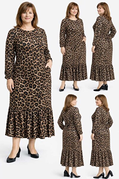 BİrHoşButik Plus Size Full Lycra Pleated Dress with Lace-Up Sleeves, Elastica...