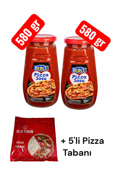 KMS HOME Burcu Fesleğenli Pizza Sosu 580 gr x 2 Adet + 25 cm 5'li Pizza Tabanı