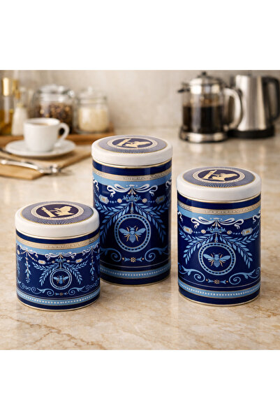 esdekor Blue Banube 3-Piece Jar Set Joy Carmen 16/13,8/10 cm Blue and White P...