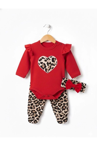 podyumgiyim طقم من 3 قطع للفتيات الصغيرات بتصميم الفهد مع كشكشة على الكتف