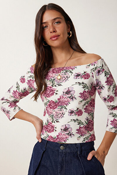 happinessistanbul Boat Neck Patterned Knitted Blouse