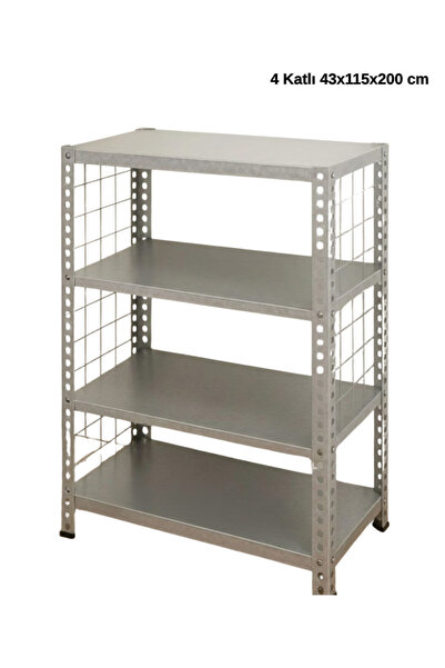 ALANRAF Çelik Raf Tel Kafes 4 Katlı 43x115x200 Dekoratif Raf Sistemleri, Depo...