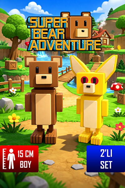 YAGLİZ Super Bear Adventure 15 CM Ayı ve Tilki Figür Seti – Hareketli Eklemli...